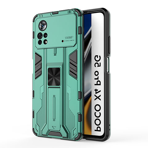 Funda Bumper Silicona y Plastico Mate Carcasa con Magnetico Soporte KC1 para Xiaomi Poco X4 Pro 5G Verde