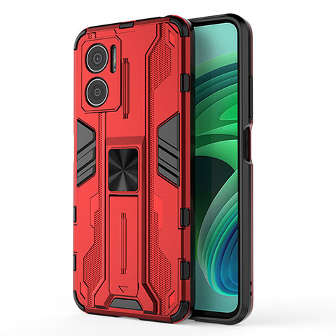 Funda Bumper Silicona y Plastico Mate Carcasa con Magnetico Soporte KC1 para Xiaomi Redmi 10 Prime Plus 5G Rojo