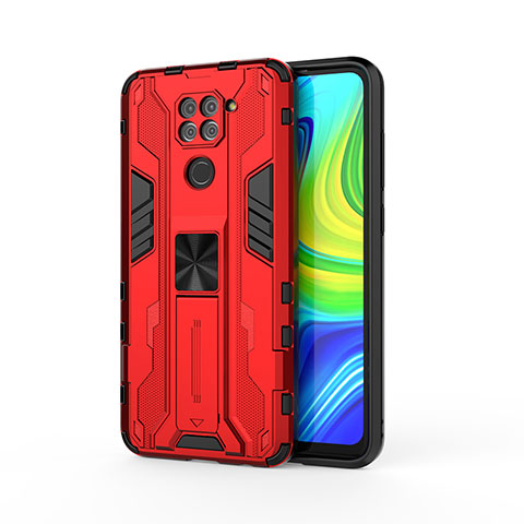 Funda Bumper Silicona y Plastico Mate Carcasa con Magnetico Soporte KC1 para Xiaomi Redmi 10X 4G Rojo