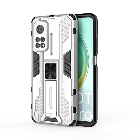 Funda Bumper Silicona y Plastico Mate Carcasa con Magnetico Soporte KC1 para Xiaomi Redmi K30S 5G Plata