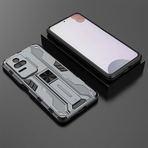 Funda Bumper Silicona y Plastico Mate Carcasa con Magnetico Soporte KC1 para Xiaomi Redmi K50 5G Gris