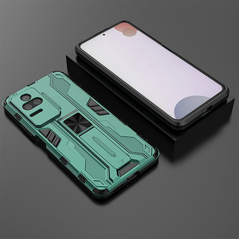 Funda Bumper Silicona y Plastico Mate Carcasa con Magnetico Soporte KC1 para Xiaomi Redmi K50 5G Verde