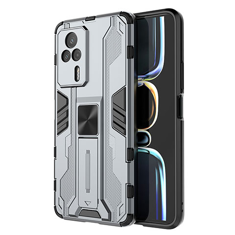 Funda Bumper Silicona y Plastico Mate Carcasa con Magnetico Soporte KC1 para Xiaomi Redmi K60E 5G Gris