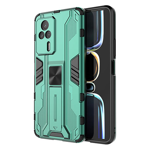 Funda Bumper Silicona y Plastico Mate Carcasa con Magnetico Soporte KC1 para Xiaomi Redmi K60E 5G Verde