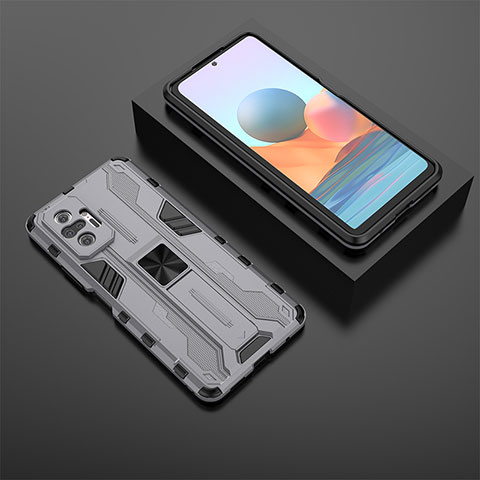 Funda Bumper Silicona y Plastico Mate Carcasa con Magnetico Soporte KC1 para Xiaomi Redmi Note 10 Pro Max Gris