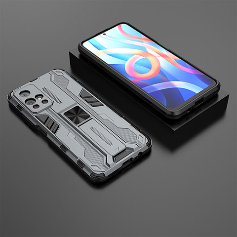 Funda Bumper Silicona y Plastico Mate Carcasa con Magnetico Soporte KC1 para Xiaomi Redmi Note 11 5G Gris