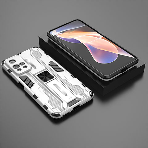 Funda Bumper Silicona y Plastico Mate Carcasa con Magnetico Soporte KC1 para Xiaomi Redmi Note 11 Pro+ Plus 5G Plata