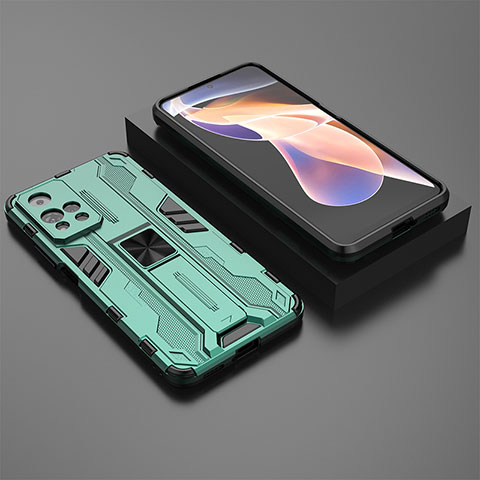 Funda Bumper Silicona y Plastico Mate Carcasa con Magnetico Soporte KC1 para Xiaomi Redmi Note 11 Pro+ Plus 5G Verde