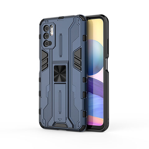 Funda Bumper Silicona y Plastico Mate Carcasa con Magnetico Soporte KC1 para Xiaomi Redmi Note 11 SE 5G Azul