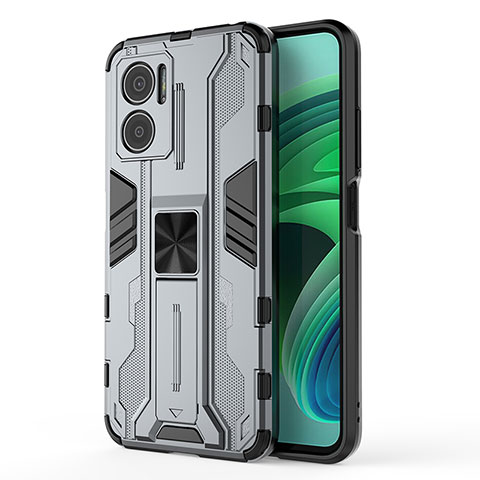 Funda Bumper Silicona y Plastico Mate Carcasa con Magnetico Soporte KC1 para Xiaomi Redmi Note 11E 5G Gris