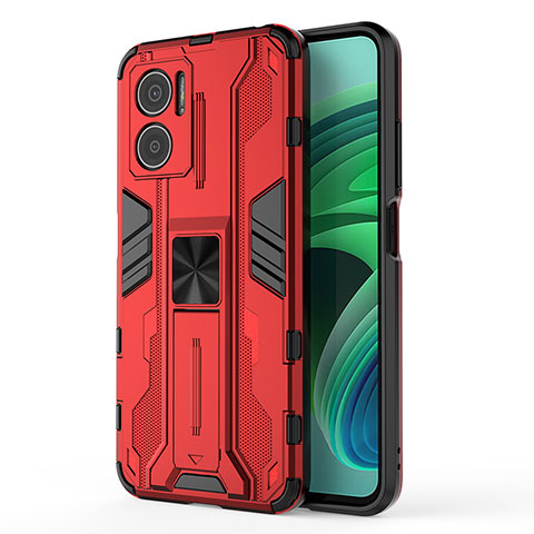 Funda Bumper Silicona y Plastico Mate Carcasa con Magnetico Soporte KC1 para Xiaomi Redmi Note 11E 5G Rojo