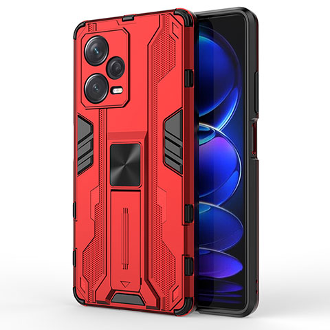 Funda Bumper Silicona y Plastico Mate Carcasa con Magnetico Soporte KC1 para Xiaomi Redmi Note 12 Explorer Rojo