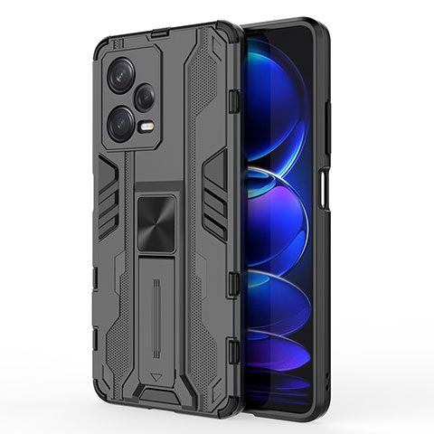 Funda Bumper Silicona y Plastico Mate Carcasa con Magnetico Soporte KC1 para Xiaomi Redmi Note 12 Pro 5G Negro