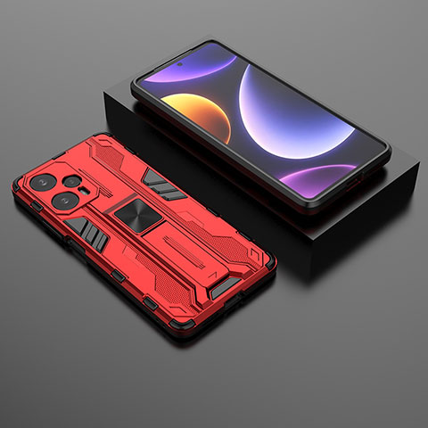 Funda Bumper Silicona y Plastico Mate Carcasa con Magnetico Soporte KC1 para Xiaomi Redmi Note 12 Turbo 5G Rojo