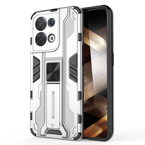 Funda Bumper Silicona y Plastico Mate Carcasa con Magnetico Soporte KC1 para Xiaomi Redmi Note 13 5G Plata