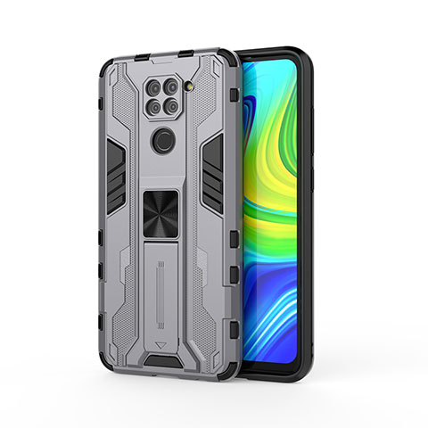 Funda Bumper Silicona y Plastico Mate Carcasa con Magnetico Soporte KC1 para Xiaomi Redmi Note 9 Gris