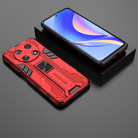 Funda Bumper Silicona y Plastico Mate Carcasa con Magnetico Soporte KC2 para Huawei Enjoy 50 Pro Rojo