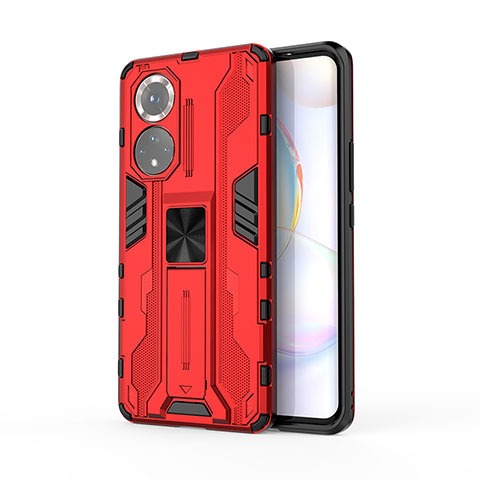 Funda Bumper Silicona y Plastico Mate Carcasa con Magnetico Soporte KC2 para Huawei Honor 50 5G Rojo