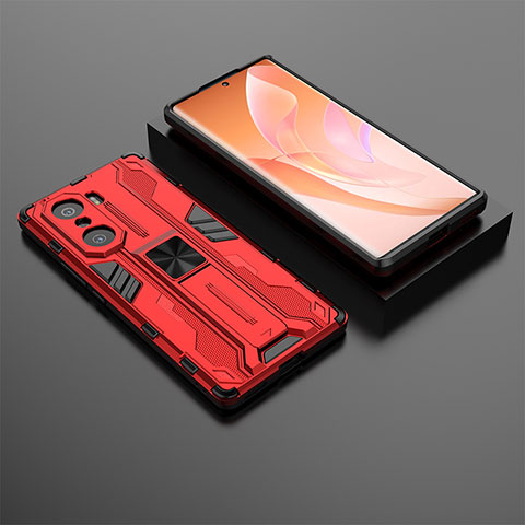 Funda Bumper Silicona y Plastico Mate Carcasa con Magnetico Soporte KC2 para Huawei Honor 60 5G Rojo