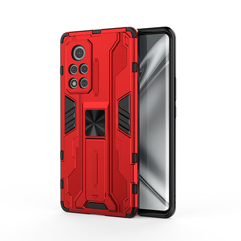 Funda Bumper Silicona y Plastico Mate Carcasa con Magnetico Soporte KC2 para Huawei Honor V40 5G Rojo