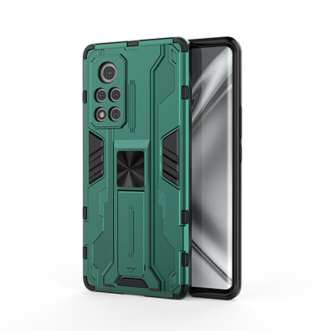 Funda Bumper Silicona y Plastico Mate Carcasa con Magnetico Soporte KC2 para Huawei Honor V40 5G Verde