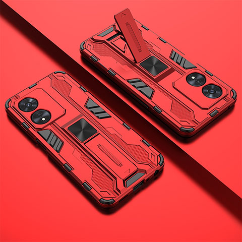 Funda Bumper Silicona y Plastico Mate Carcasa con Magnetico Soporte KC2 para Huawei Honor X5 Plus Rojo