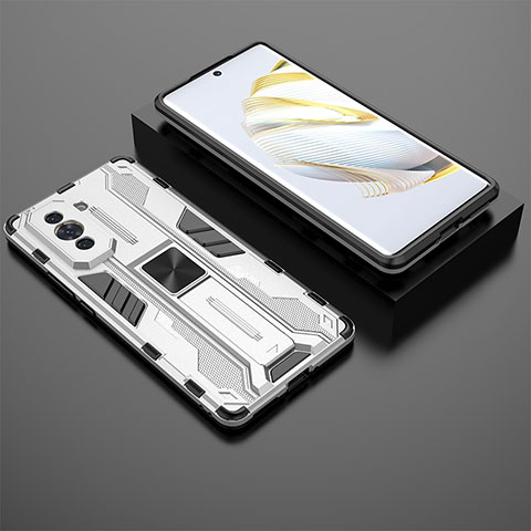 Funda Bumper Silicona y Plastico Mate Carcasa con Magnetico Soporte KC2 para Huawei Nova 10 Blanco