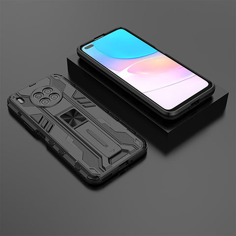 Funda Bumper Silicona y Plastico Mate Carcasa con Magnetico Soporte KC2 para Huawei Nova 8i Negro