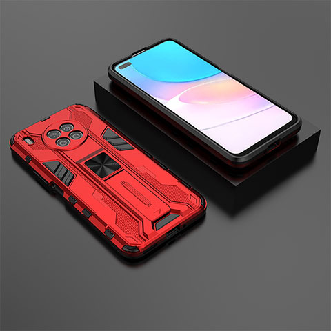 Funda Bumper Silicona y Plastico Mate Carcasa con Magnetico Soporte KC2 para Huawei Nova 8i Rojo