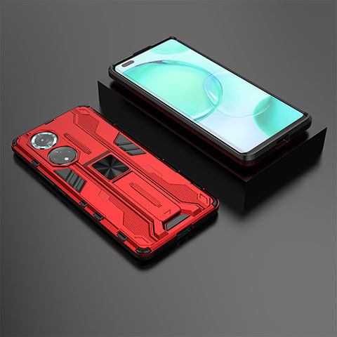 Funda Bumper Silicona y Plastico Mate Carcasa con Magnetico Soporte KC2 para Huawei Nova 9 Pro Rojo