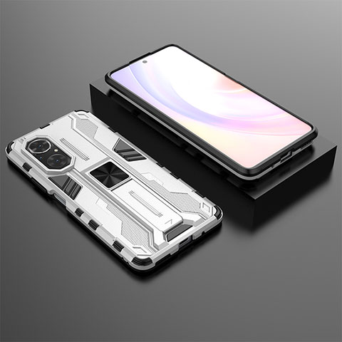 Funda Bumper Silicona y Plastico Mate Carcasa con Magnetico Soporte KC2 para Huawei Nova 9 SE Blanco