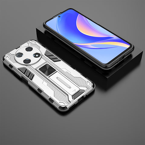 Funda Bumper Silicona y Plastico Mate Carcasa con Magnetico Soporte KC2 para Huawei Nova Y90 Blanco