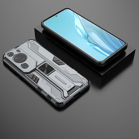 Funda Bumper Silicona y Plastico Mate Carcasa con Magnetico Soporte KC2 para Huawei P60 Art Gris