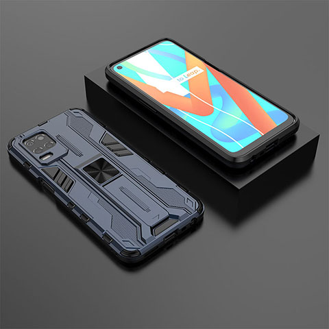 Funda Bumper Silicona y Plastico Mate Carcasa con Magnetico Soporte KC2 para Realme 8s 5G Azul