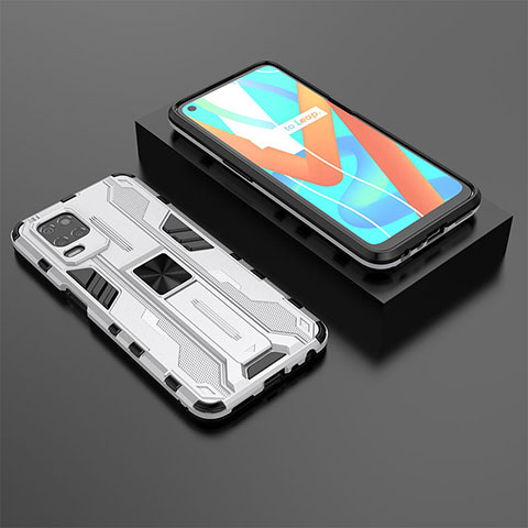 Funda Bumper Silicona y Plastico Mate Carcasa con Magnetico Soporte KC2 para Realme 8s 5G Blanco