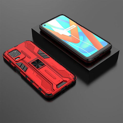 Funda Bumper Silicona y Plastico Mate Carcasa con Magnetico Soporte KC2 para Realme V13 5G Rojo