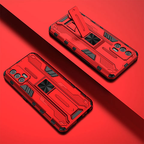 Funda Bumper Silicona y Plastico Mate Carcasa con Magnetico Soporte KC2 para Realme X7 Max 5G Rojo