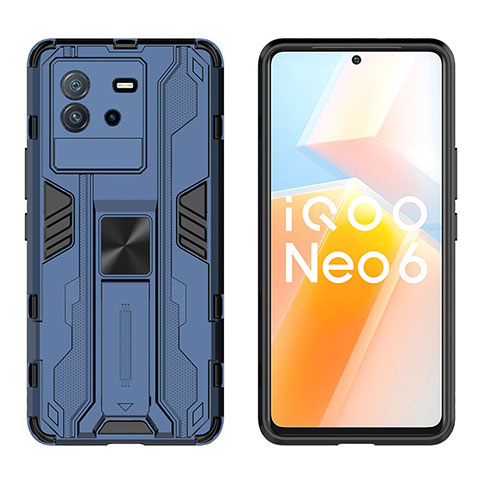 Funda Bumper Silicona y Plastico Mate Carcasa con Magnetico Soporte KC2 para Vivo iQOO Neo6 SE 5G Azul