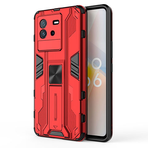 Funda Bumper Silicona y Plastico Mate Carcasa con Magnetico Soporte KC2 para Vivo iQOO Neo6 SE 5G Rojo