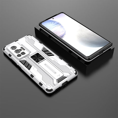 Funda Bumper Silicona y Plastico Mate Carcasa con Magnetico Soporte KC2 para Vivo X70 Pro 5G Blanco