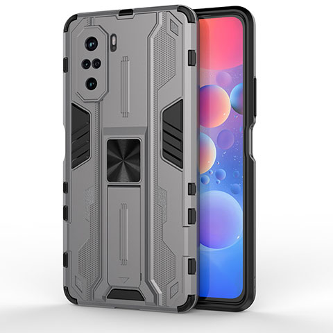 Funda Bumper Silicona y Plastico Mate Carcasa con Magnetico Soporte KC2 para Xiaomi Mi 11i 5G Gris