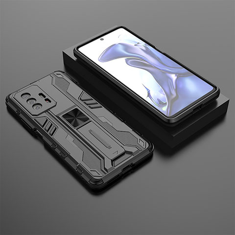 Funda Bumper Silicona y Plastico Mate Carcasa con Magnetico Soporte KC2 para Xiaomi Mi 11T 5G Negro