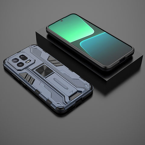 Funda Bumper Silicona y Plastico Mate Carcasa con Magnetico Soporte KC2 para Xiaomi Mi 13 5G Azul