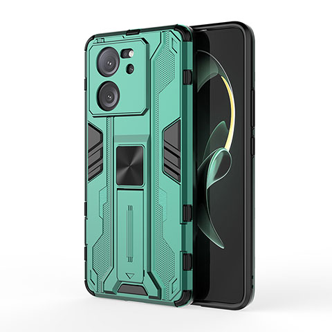 Funda Bumper Silicona y Plastico Mate Carcasa con Magnetico Soporte KC2 para Xiaomi Mi 13T 5G Verde