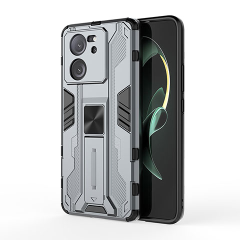 Funda Bumper Silicona y Plastico Mate Carcasa con Magnetico Soporte KC2 para Xiaomi Mi 13T Pro 5G Gris