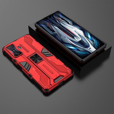 Funda Bumper Silicona y Plastico Mate Carcasa con Magnetico Soporte KC2 para Xiaomi Poco F4 GT 5G Rojo
