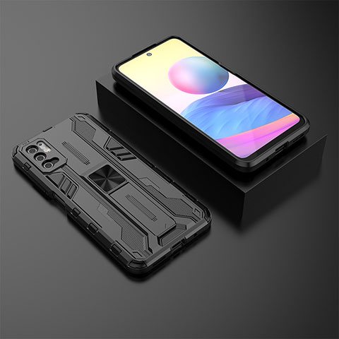 Funda Bumper Silicona y Plastico Mate Carcasa con Magnetico Soporte KC2 para Xiaomi POCO M3 Pro 5G Negro