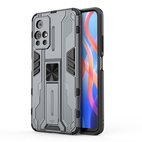 Funda Bumper Silicona y Plastico Mate Carcasa con Magnetico Soporte KC2 para Xiaomi Poco M4 Pro 5G Gris