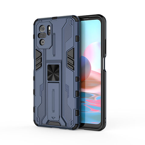 Funda Bumper Silicona y Plastico Mate Carcasa con Magnetico Soporte KC2 para Xiaomi Poco M5S Azul