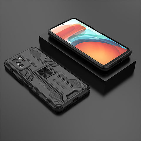 Funda Bumper Silicona y Plastico Mate Carcasa con Magnetico Soporte KC2 para Xiaomi Poco X3 GT 5G Negro